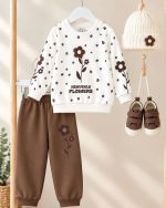 بلوز و شلوار دخترانه گل قهوه ای